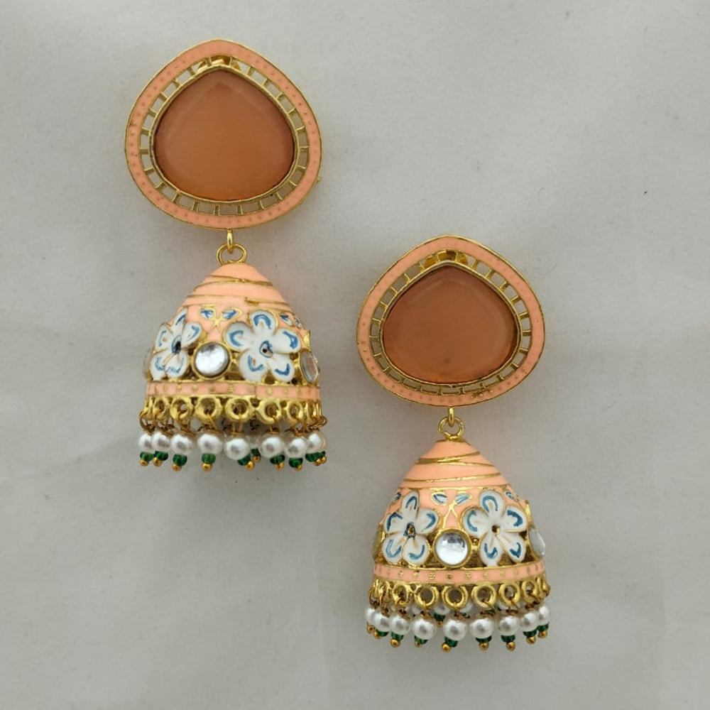 Marudhar Creations Gold Plated Kundan And Meenakari Jhumki Earrings