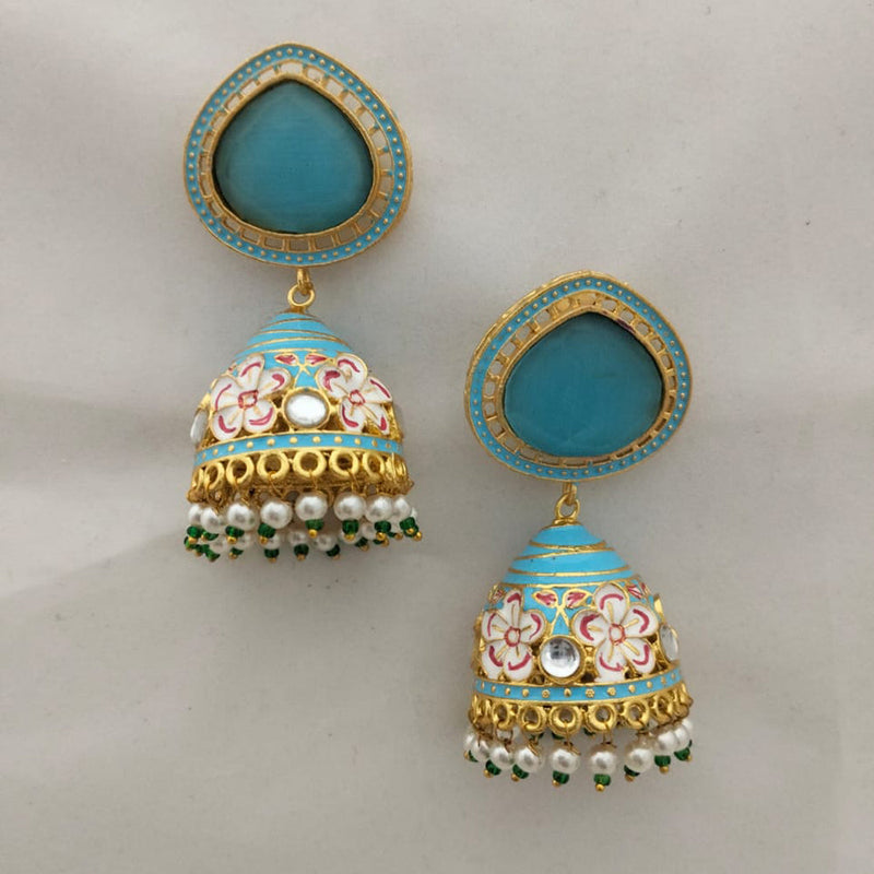 Marudhar Creations Gold Plated Kundan And Meenakari Jhumki Earrings