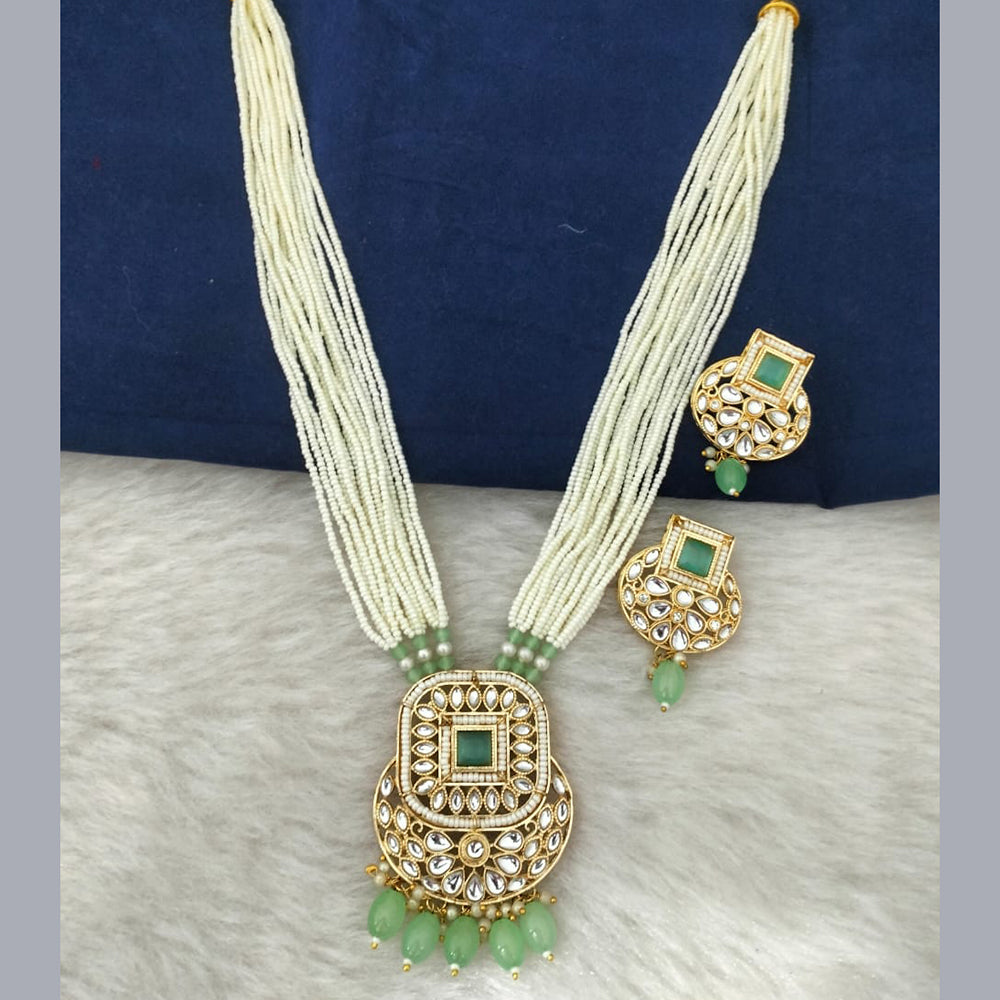 Marudhar Creation Gold Plated Kundan And Pearl Long Necklace Set