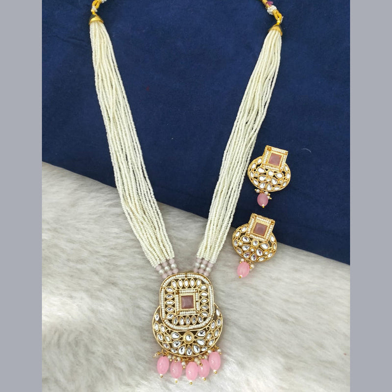 Marudhar Creation Gold Plated Kundan And Pearl Long Necklace Set