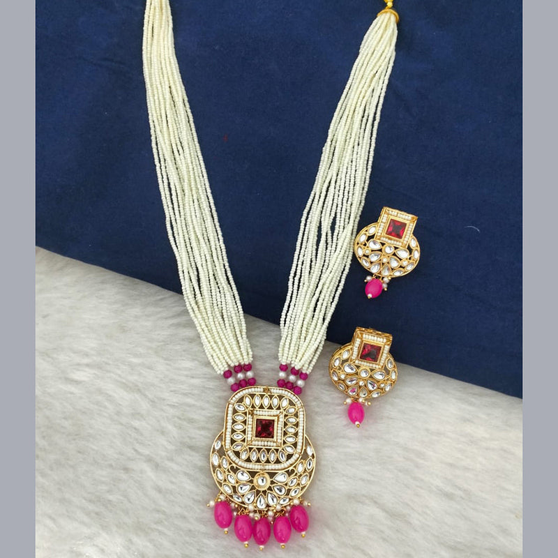 Marudhar Creation Gold Plated Kundan And Pearl Long Necklace Set