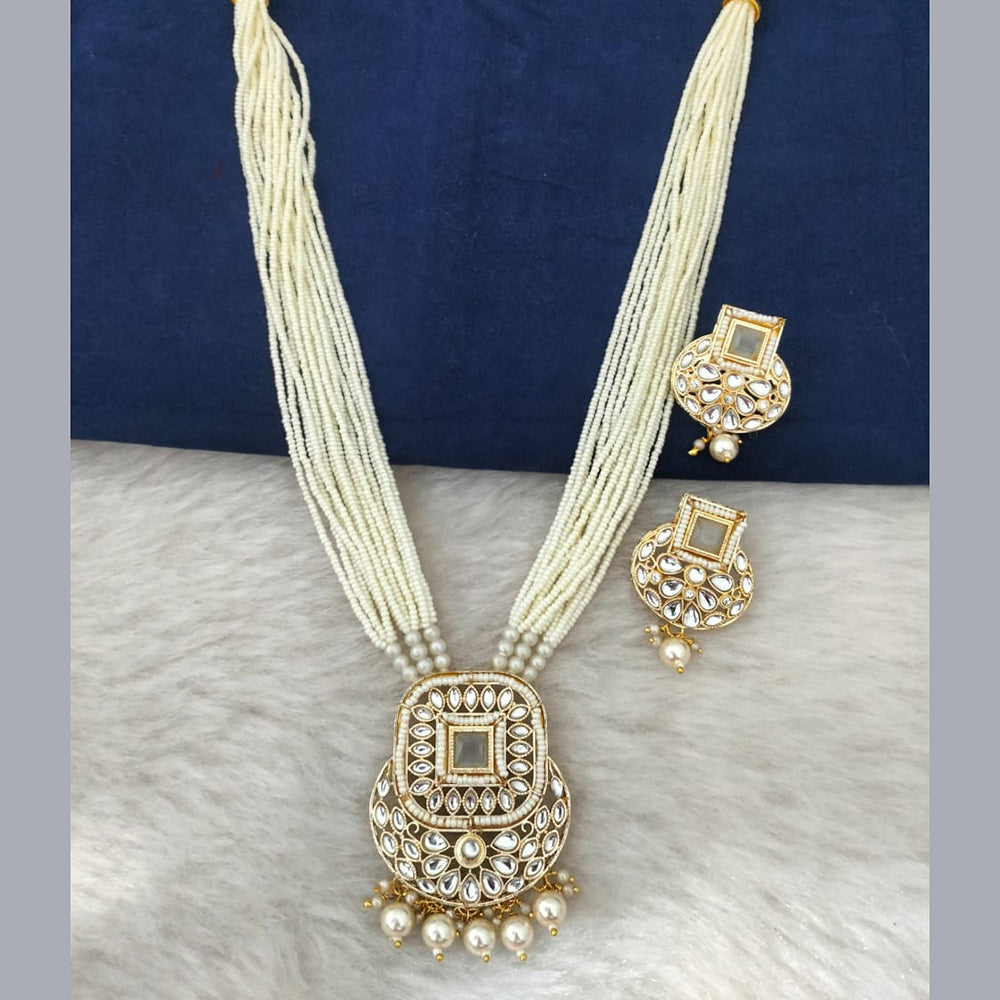 Marudhar Creation Gold Plated Kundan And Pearl Long Necklace Set