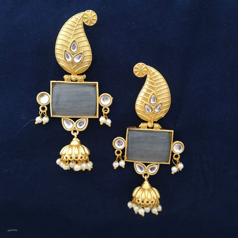 Marudhar Creations Gold Plated Matte Finish Kundan Dangler Earrings