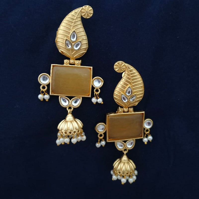 Marudhar Creations Gold Plated Matte Finish Kundan Dangler Earrings