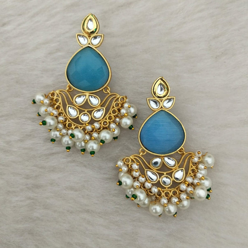 Marudhar Creations Gold Plated Matte Finish Kundan And Pearl Dangler Earrings