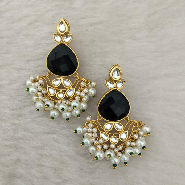 Marudhar Creations Gold Plated Matte Finish Kundan And Pearl Dangler Earrings