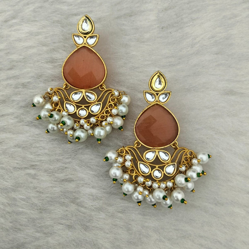 Marudhar Creations Gold Plated Matte Finish Kundan And Pearl Dangler Earrings