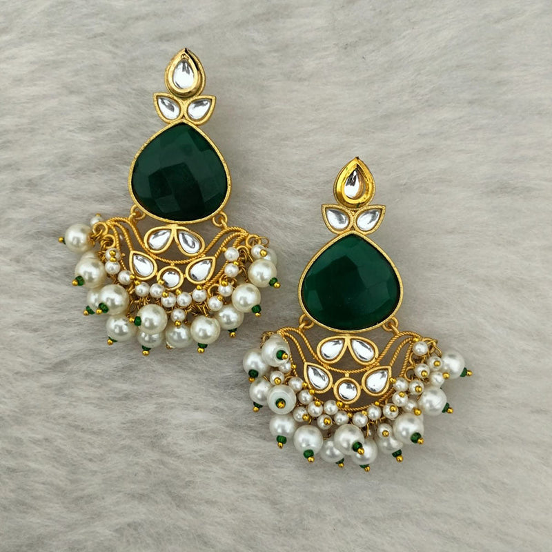 Marudhar Creations Gold Plated Matte Finish Kundan And Pearl Dangler Earrings