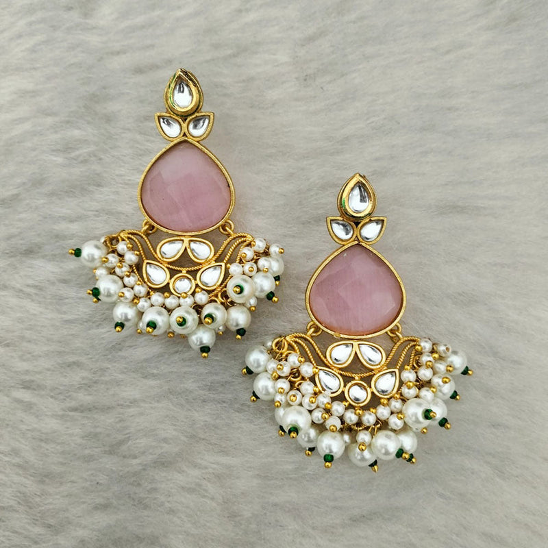 Marudhar Creations Gold Plated Matte Finish Kundan And Pearl Dangler Earrings