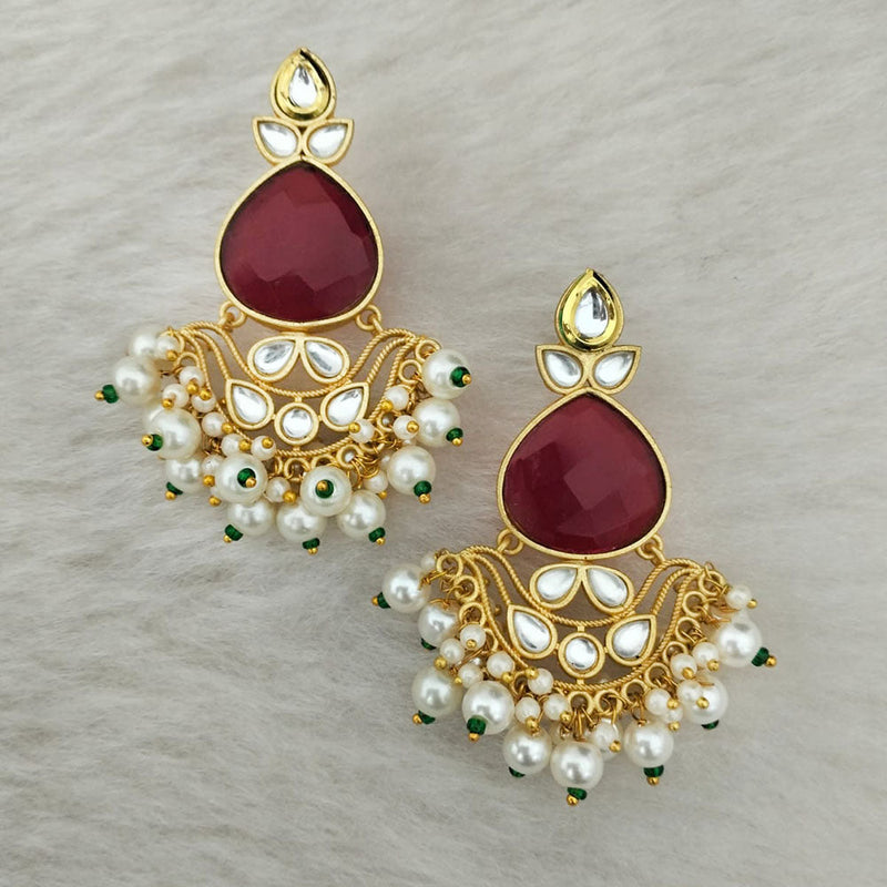 Marudhar Creations Gold Plated Matte Finish Kundan And Pearl Dangler Earrings