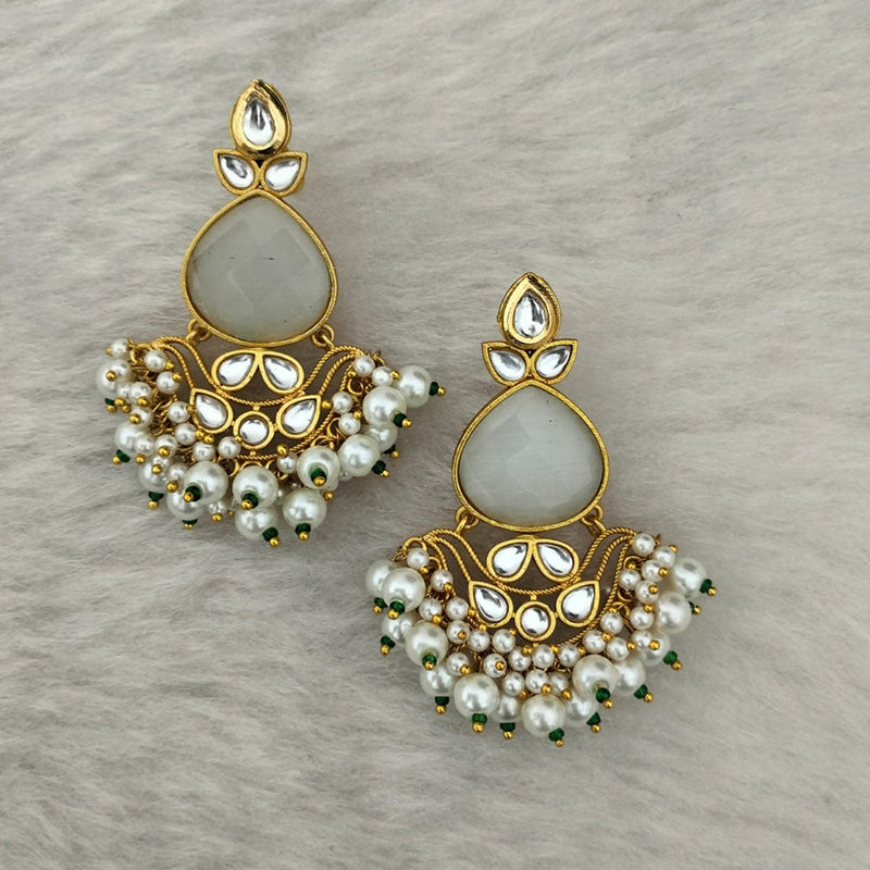 Marudhar Creations Gold Plated Matte Finish Kundan And Pearl Dangler Earrings