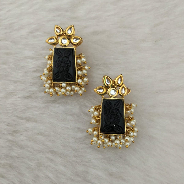 Marudhar Creations Gold Plated Matte Finish Kundan And Pearl Stud Earrings