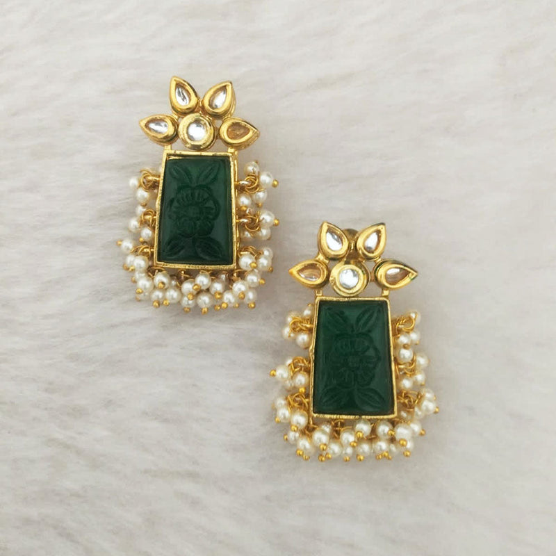 Marudhar Creations Gold Plated Matte Finish Kundan And Pearl Stud Earrings