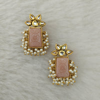 Marudhar Creations Gold Plated Matte Finish Kundan And Pearl Stud Earrings