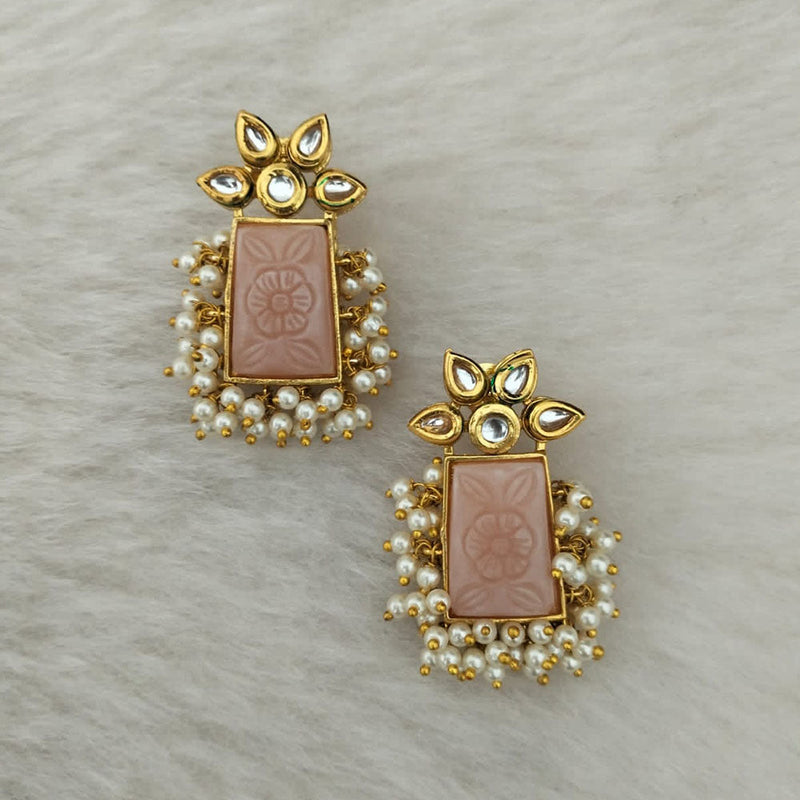 Marudhar Creations Gold Plated Matte Finish Kundan And Pearl Stud Earrings