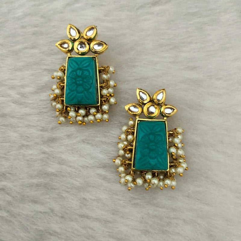 Marudhar Creations Gold Plated Matte Finish Kundan And Pearl Stud Earrings