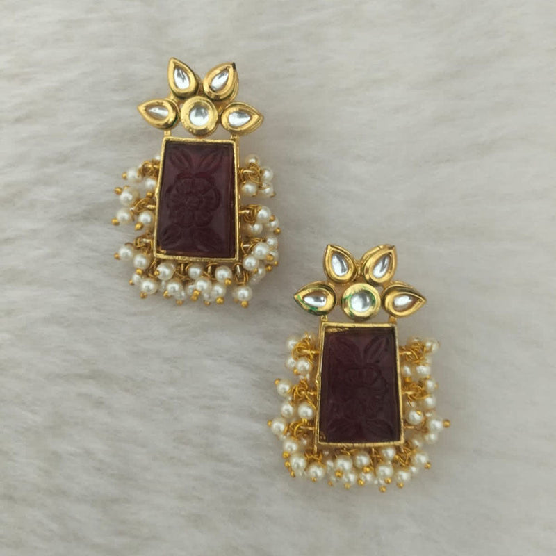 Marudhar Creations Gold Plated Matte Finish Kundan And Pearl Stud Earrings