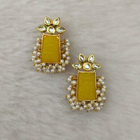 Marudhar Creations Gold Plated Matte Finish Kundan And Pearl Stud Earrings