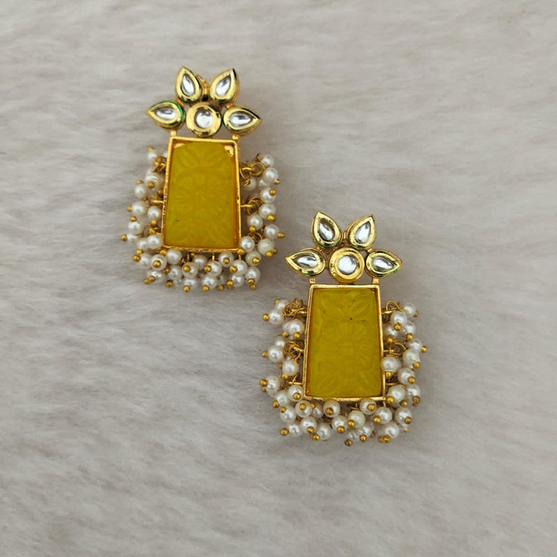 Marudhar Creations Gold Plated Matte Finish Kundan And Pearl Stud Earrings