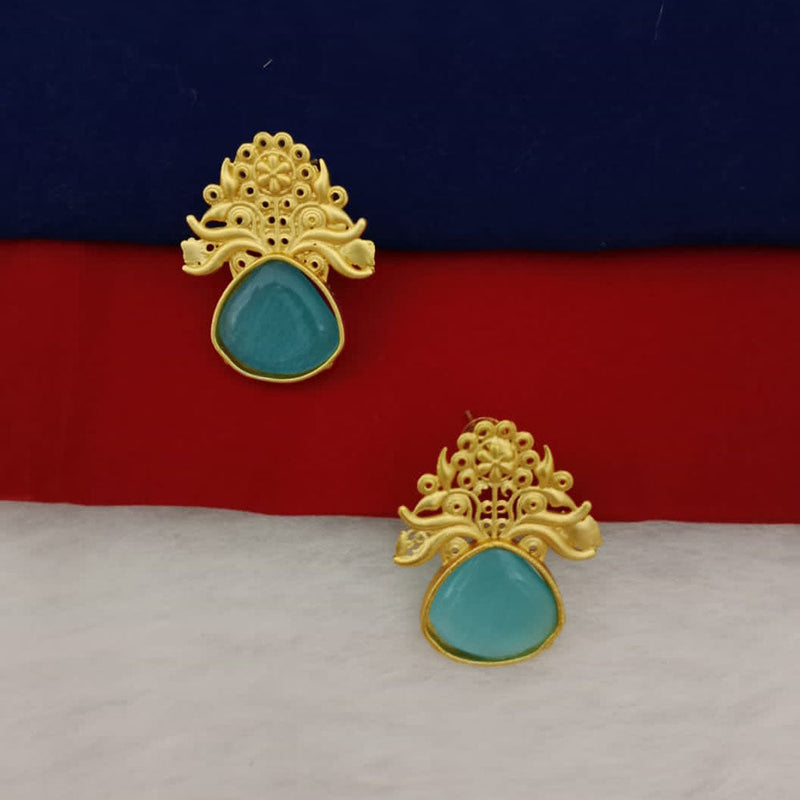 Marudhar Creations Gold Plated Matte Finish Pota Stone Stud Earrings