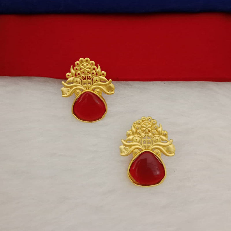 Marudhar Creations Gold Plated Matte Finish Pota Stone Stud Earrings