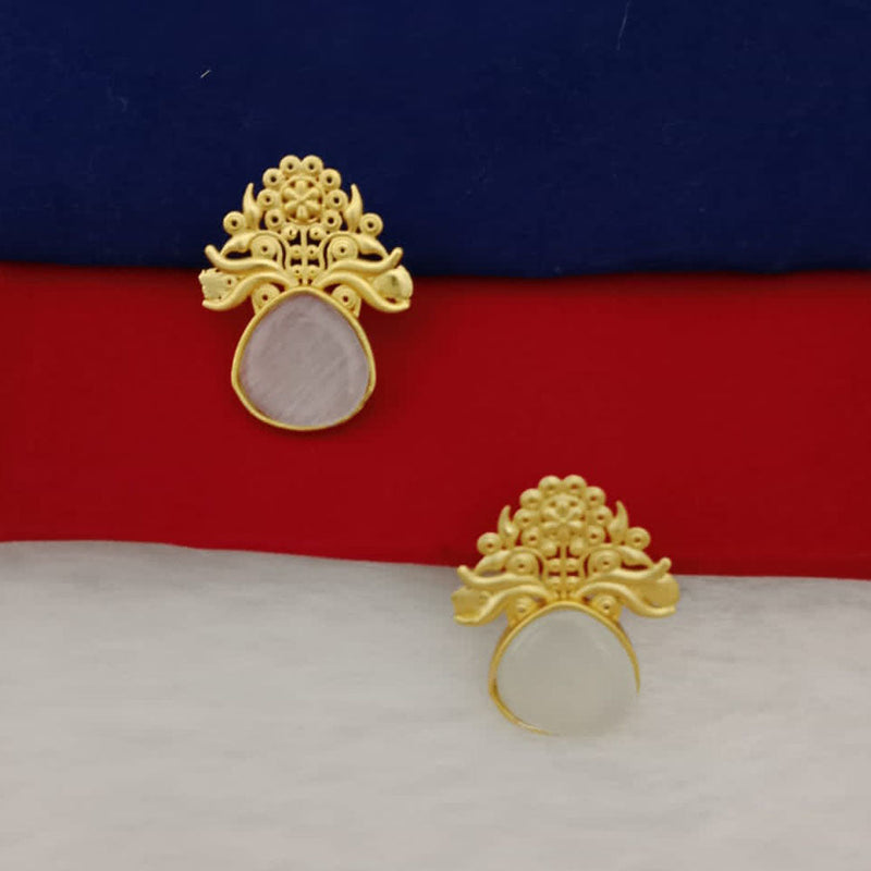 Marudhar Creations Gold Plated Matte Finish Pota Stone Stud Earrings