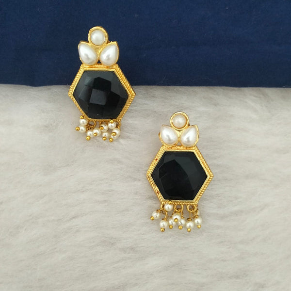 Marudhar Creations Gold Plated Matte Finish Kundan And Pearl Stud Earrings