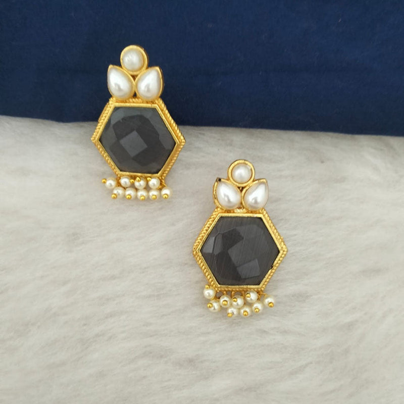 Marudhar Creations Gold Plated Matte Finish Kundan And Pearl Stud Earrings