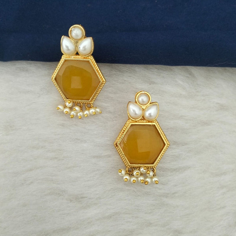 Marudhar Creations Gold Plated Matte Finish Kundan And Pearl Stud Earrings