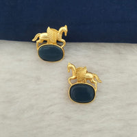 Marudhar Creations Gold Plated Matte Finish Pota Stone Stud Earrings