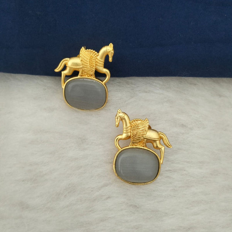 Marudhar Creations Gold Plated Matte Finish Pota Stone Stud Earrings