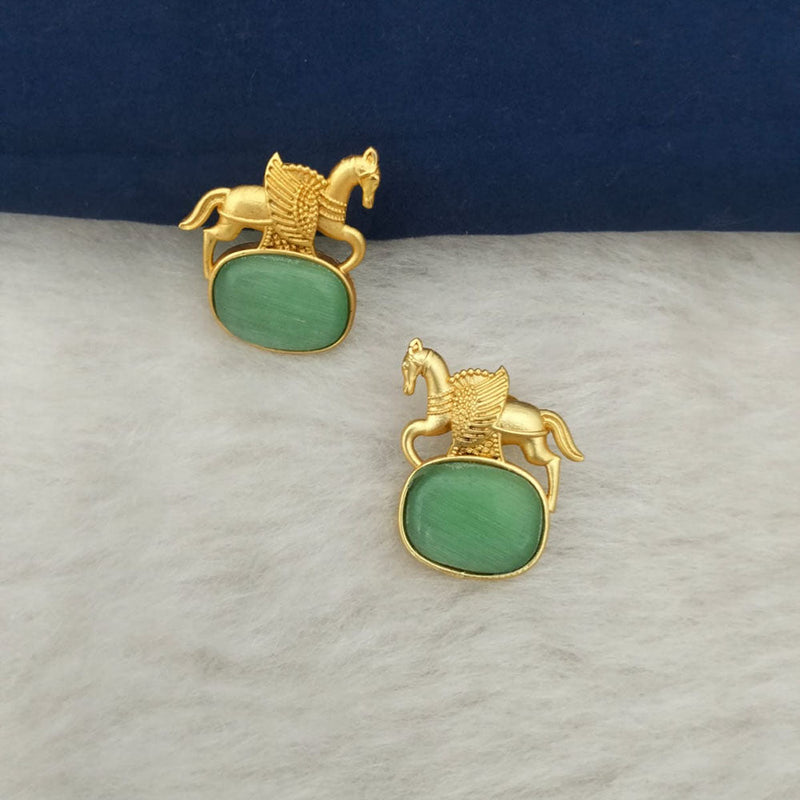 Marudhar Creations Gold Plated Matte Finish Pota Stone Stud Earrings