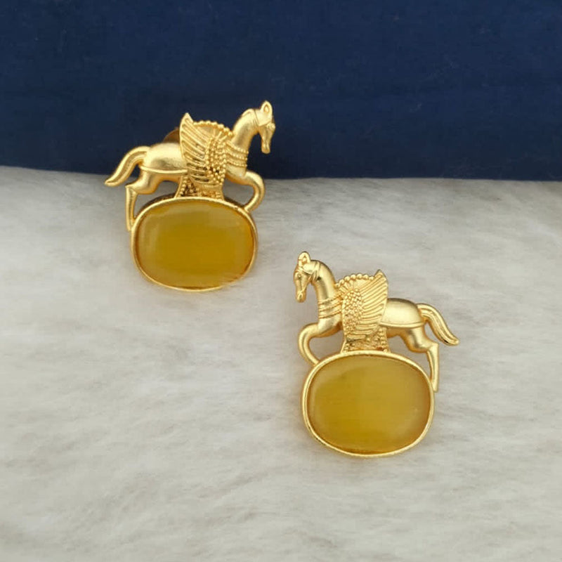 Marudhar Creations Gold Plated Matte Finish Pota Stone Stud Earrings