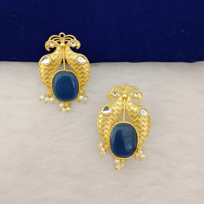 Marudhar Creations Gold Plated Matte Finish Pota Stone Stud Earrings