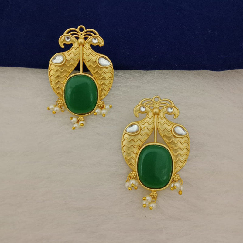 Marudhar Creations Gold Plated Matte Finish Pota Stone Stud Earrings