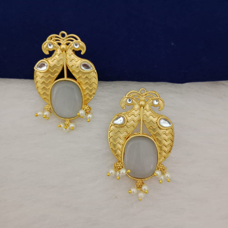 Marudhar Creations Gold Plated Matte Finish Pota Stone Stud Earrings