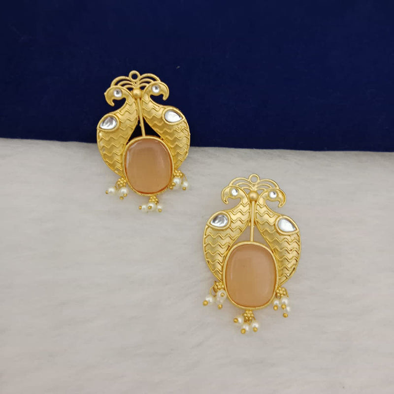 Marudhar Creations Gold Plated Matte Finish Pota Stone Stud Earrings