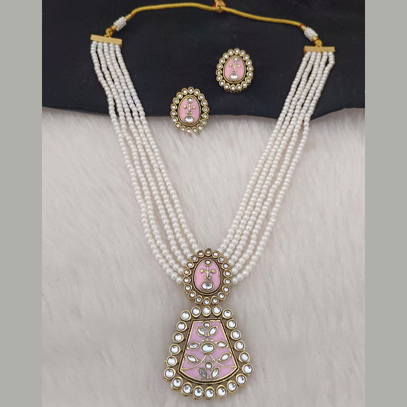 Marudhar Creations Gold Plated Matte Finish Pearl And Kundan Long Necklace Set