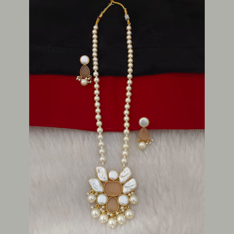 Marudhar Creation Gold Plated Mother Of Pearls Long Necklace Set