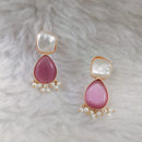 Marudhar Creations Gold Plated Matte Finish Kundan And Pearl Dangler Earrings