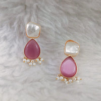 Marudhar Creations Gold Plated Matte Finish Kundan And Pearl Dangler Earrings