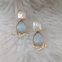 Marudhar Creations Gold Plated Matte Finish Kundan And Pearl Dangler Earrings