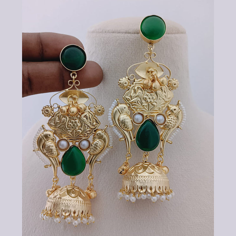 Marudhar Creations Gold Plated Kundan Stone And Pearls Jhumki Earrings