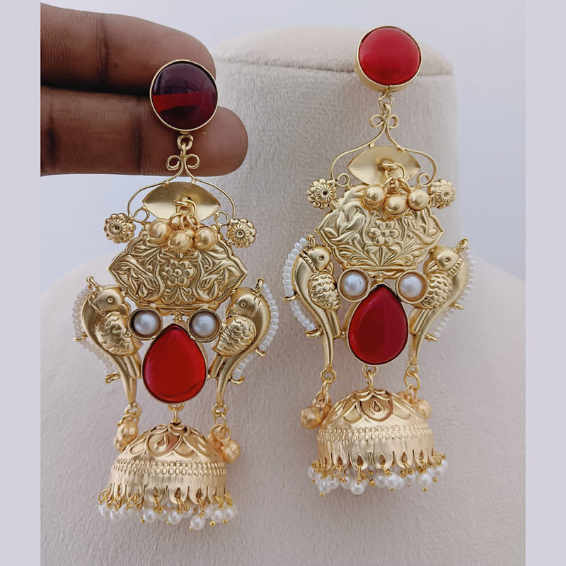 Marudhar Creations Gold Plated Kundan Stone And Pearls Jhumki Earrings