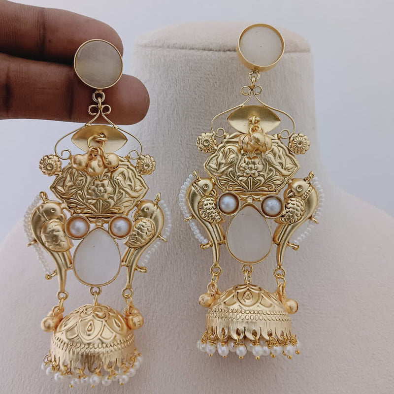 Marudhar Creations Gold Plated Kundan Stone And Pearls Jhumki Earrings