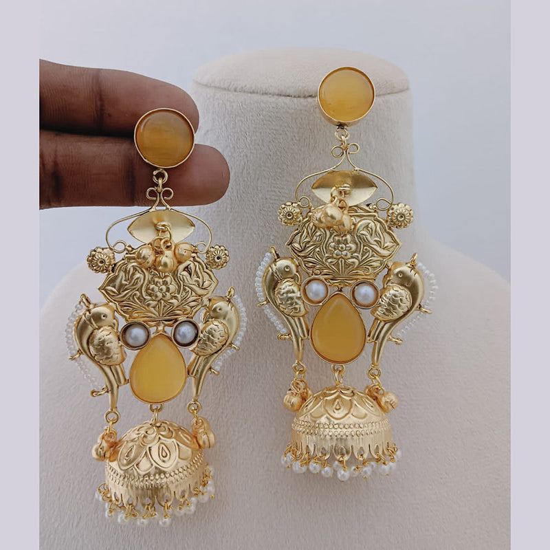 Marudhar Creations Gold Plated Kundan Stone And Pearls Jhumki Earrings