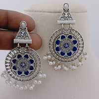 Marudhar Creations Oxidised Plated Pota Stone Dangler Earrings