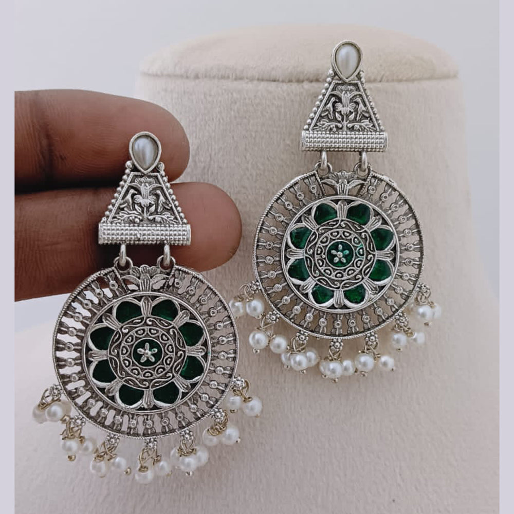 Marudhar Creations Oxidised Plated Pota Stone Dangler Earrings