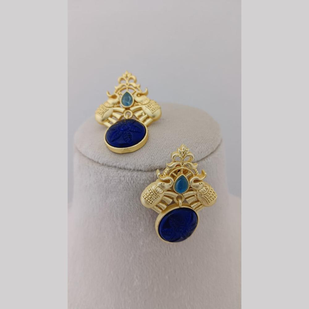 Marudhar Creations Gold Plated Matte Finish Pota Stone Dangler Earrings