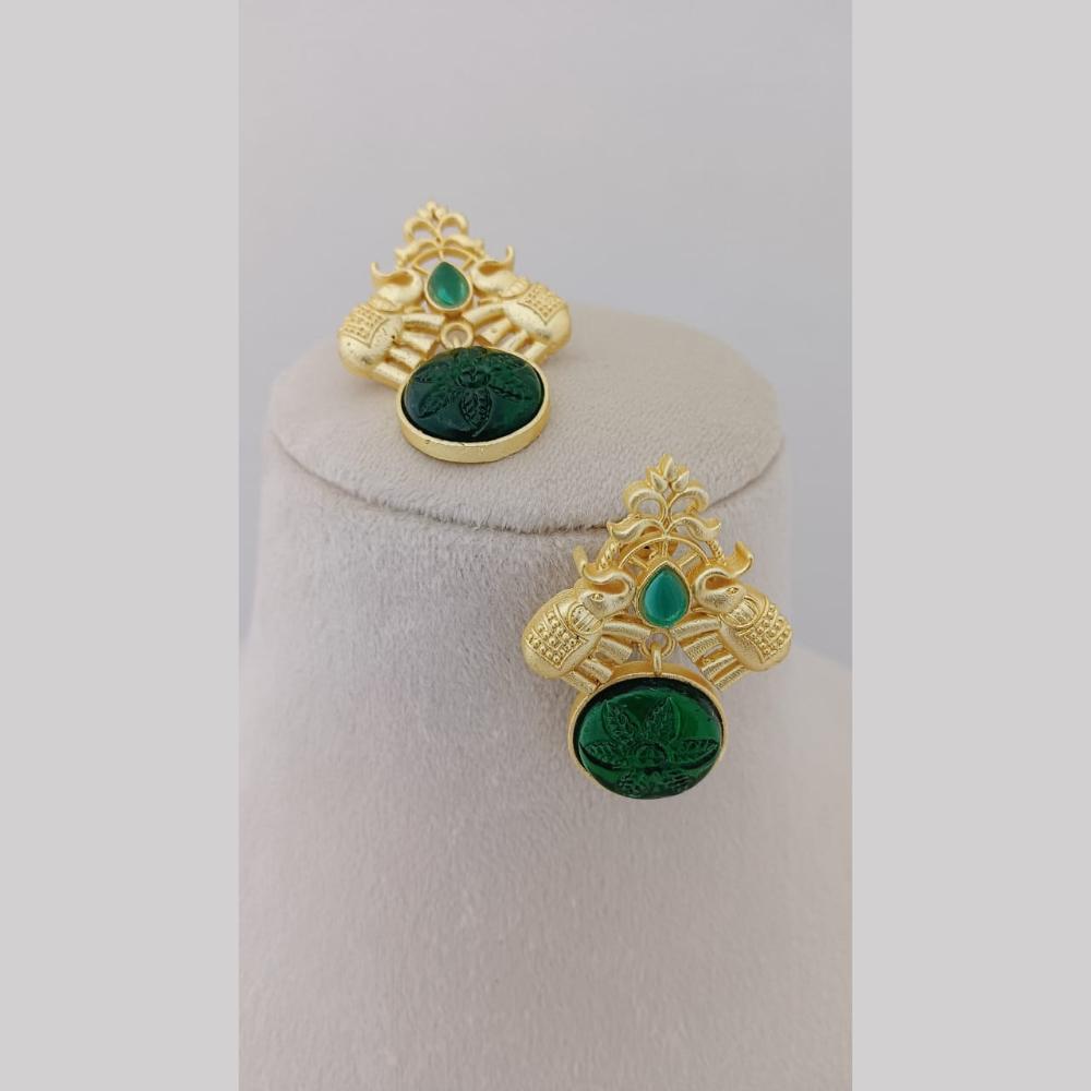 Marudhar Creations Gold Plated Matte Finish Pota Stone Dangler Earrings